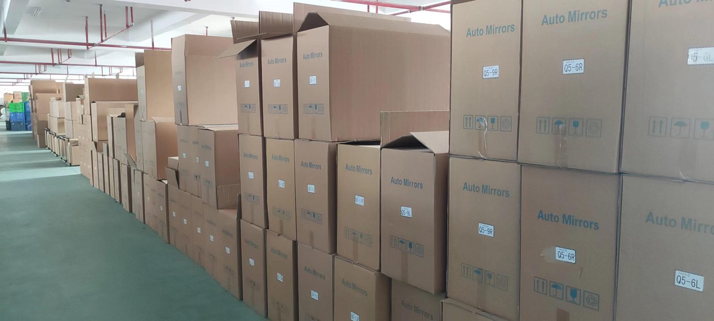 Warehouse stocked with Auto Mirrors export cartons